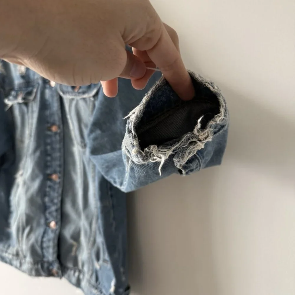 Zara Men's Denim Jacket Sz Large Distressed Grunge‎ 100% Cotton Urban RARE